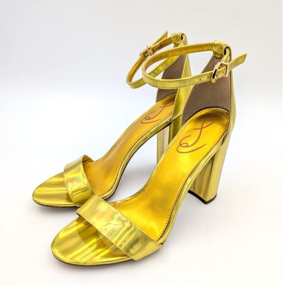 Sam Edelman Yaro Ankle Strap Heel Sandal Women's Open Toe Gold Size US8.5 EU39 - Picture 1 of 9